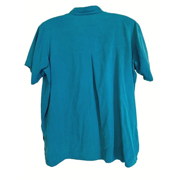 Jacque & KoKo All Silk Teal Button Up Shirt Size 14/16 - Picture 3 of 5